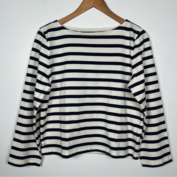 J.Crew Size M Classic mariner cloth boatneck T-shirt in stripe Ivory Navy - Picture 2 of 9